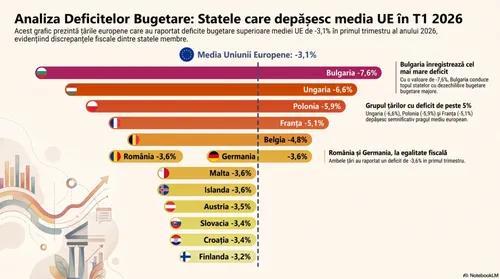 România diminuează în mod accelerat deficitul bugetar, atingând media europeană în primele trei luni din 2026, alături de Germania România diminuează în mod accelerat deficitul bugetar, atingând media europeană în primele trei luni din 2026, alături de Germania